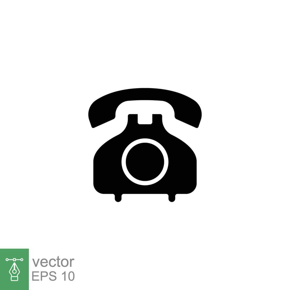 Vintage office phone icon. Simple solid style. Old, retro, classic, helpline, hotline, technology concept. Black silhouette, glyph symbol. Vector illustration isolated on white background. EPS 10.