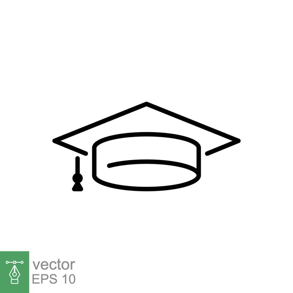 Graduation cap icon. Simple outline style. Hat, mortar, board, grad, university, academy, school concept. Thin line symbol. Vector illustration isolated on white background. EPS 10.