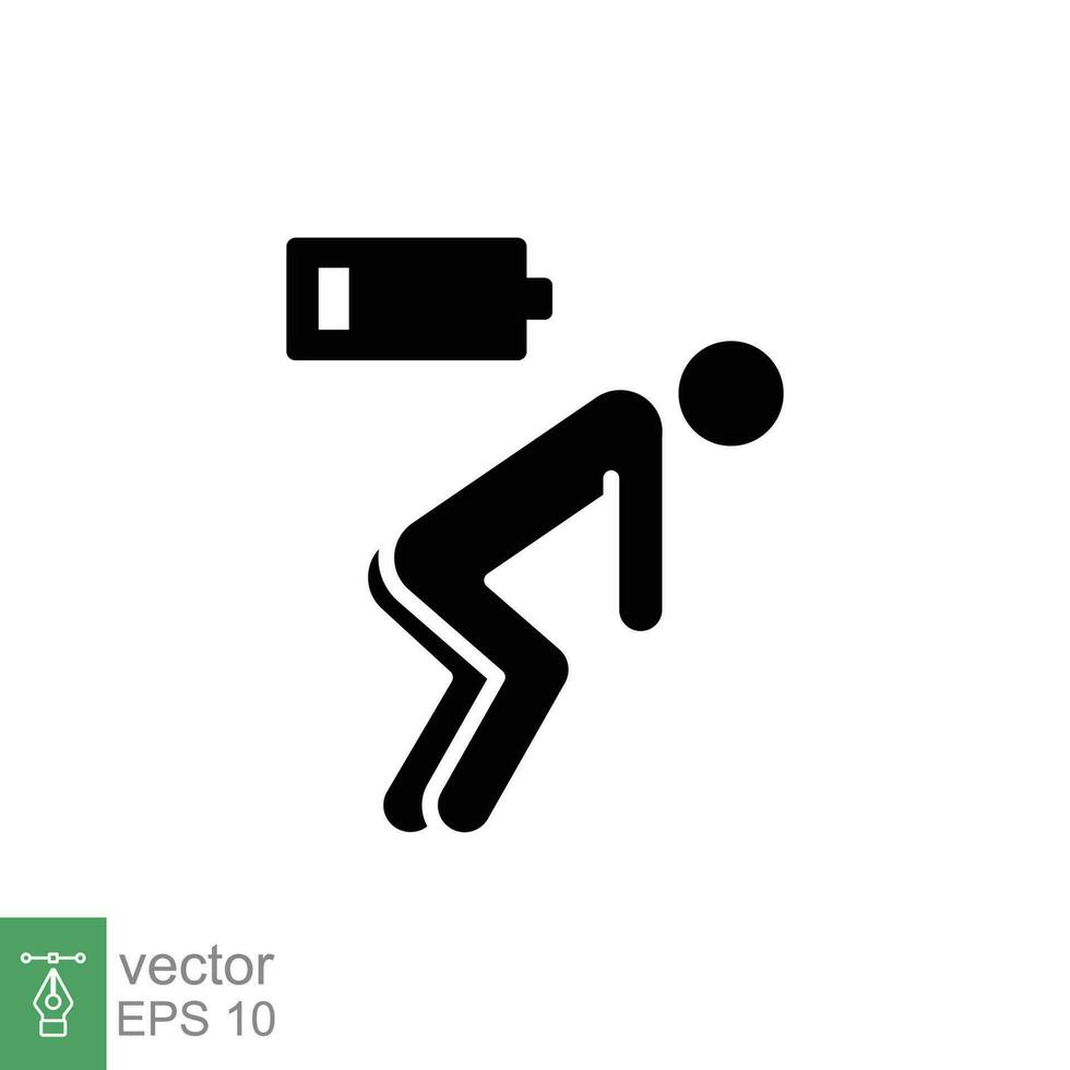 Tiredness icon. Simple solid style. Tired person, burnout, fatigue, sick, battery energy low charge concept. Black silhouette, glyph symbol. Vector illustration isolated on white background. EPS 10.