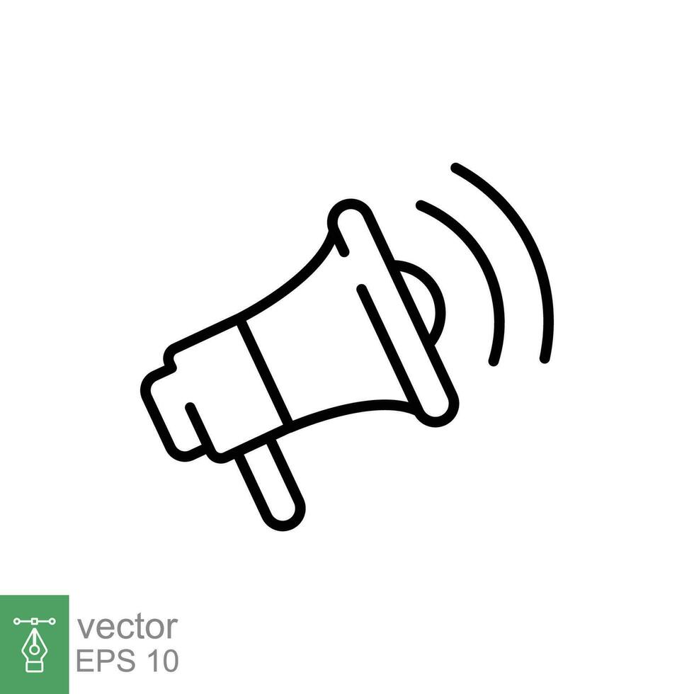 Megaphone icon. Simple outline style. Loudspeaker, bullhorn, broadcast, noise, loud speaker, marketing, business concept. Thin line symbol. Vector illustration isolated on white background. EPS 10.