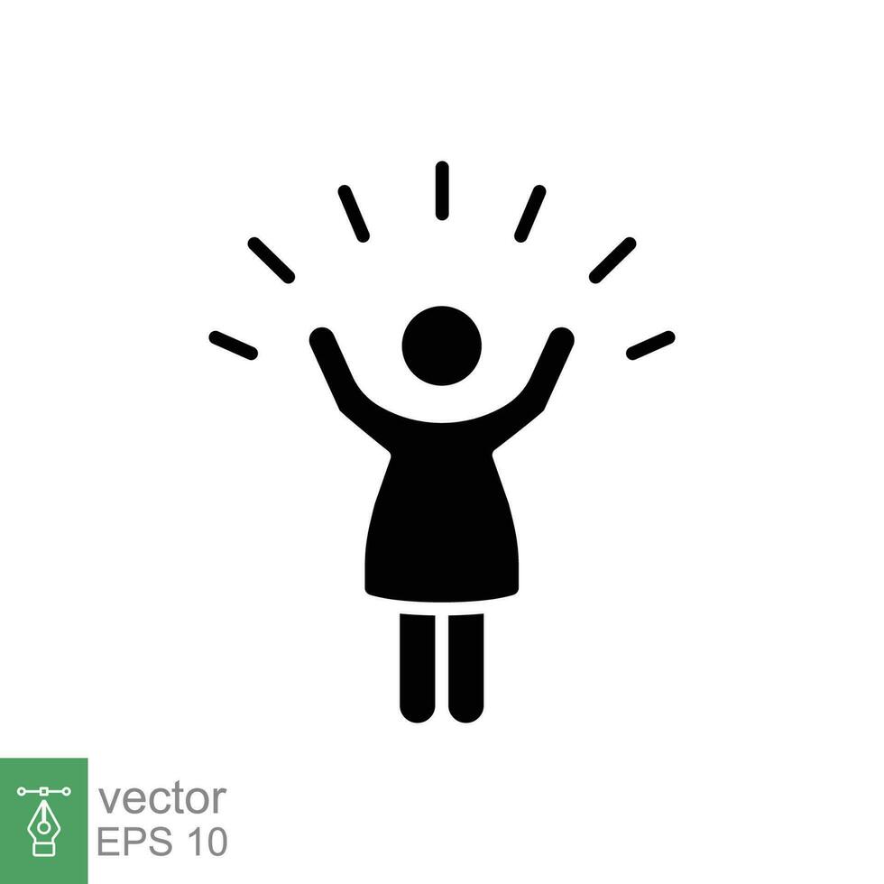 Excited dance kid icon. Simple solid style. Happy, joy, girl, lifestyle, women, female freedom concept. Black silhouette, glyph symbol. Vector illustration isolated on white background. EPS 10.