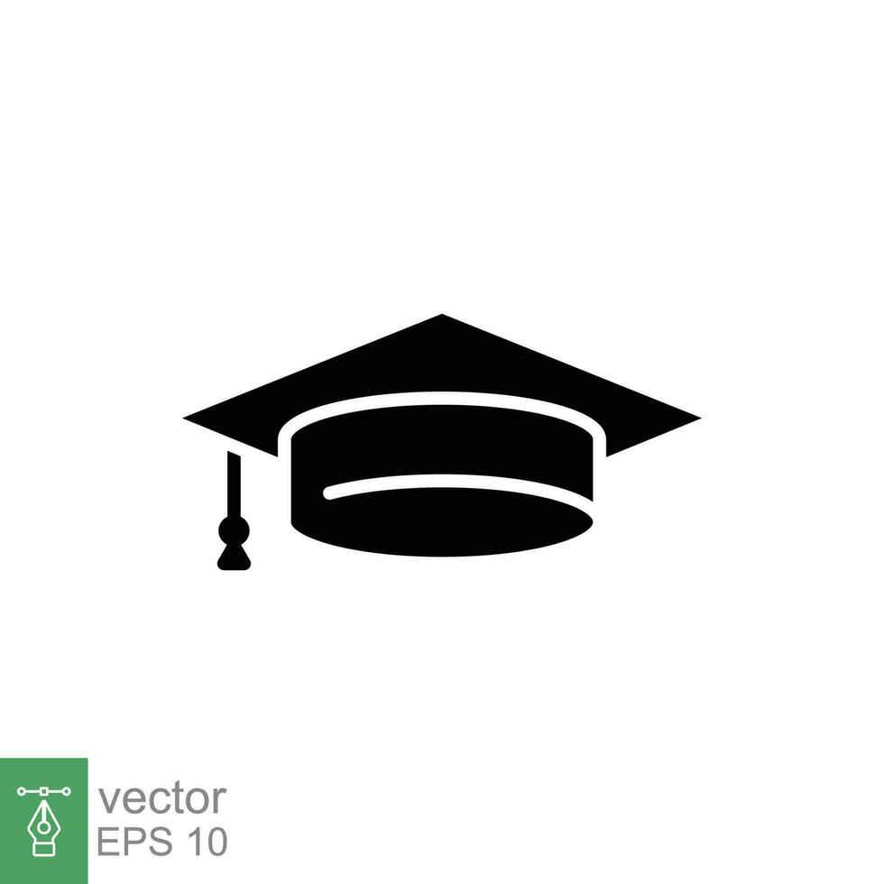 Graduation cap icon. Simple solid style. Hat, mortar, board, grad, university, academy, school concept. Black silhouette, glyph symbol. Vector illustration isolated on white background. EPS 10.