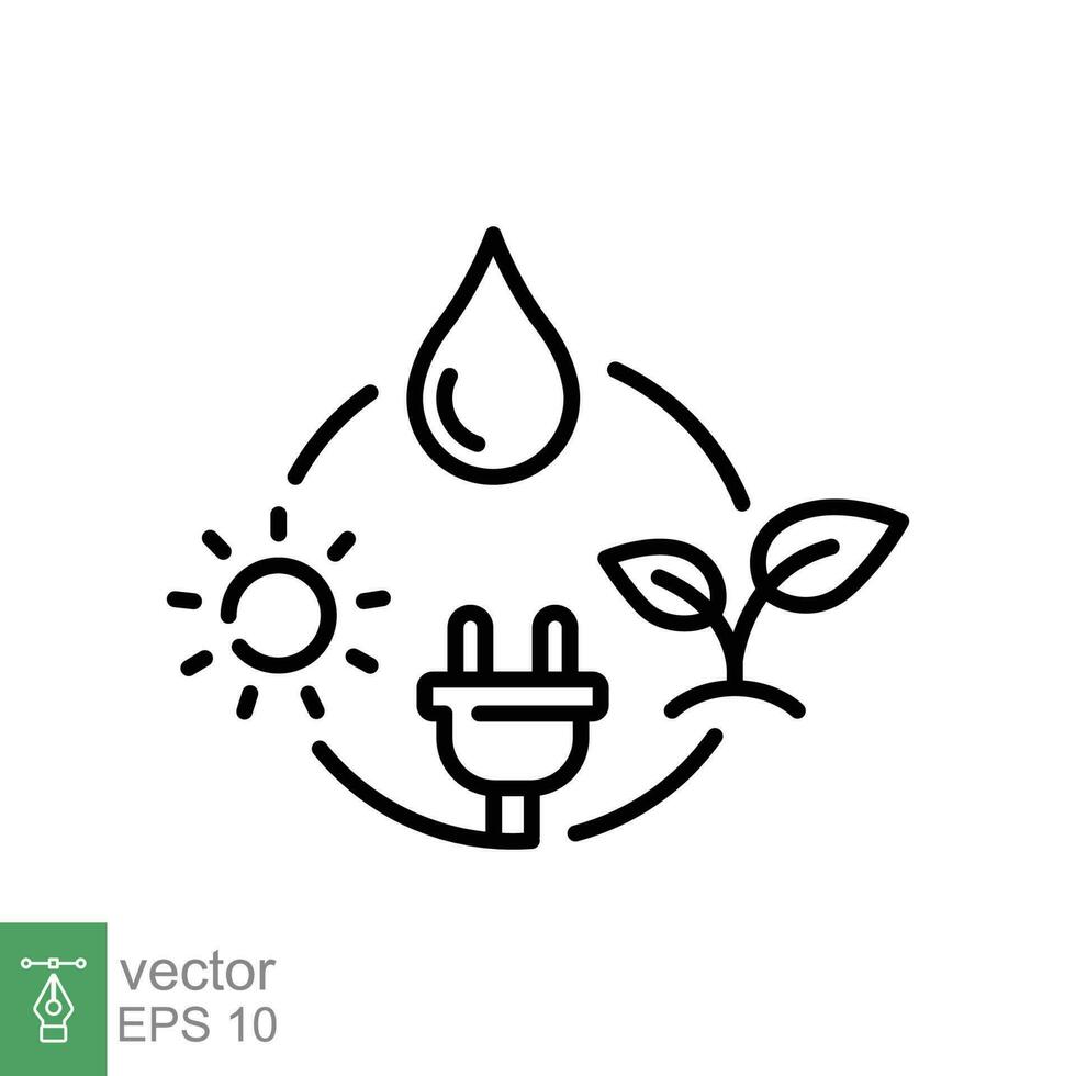 Renewable energy icon. Simple outline style. Zero emission, sustainability, green energy, eco concept. Thin line symbol. Vector symbol illustration isolated on white background. EPS 10.