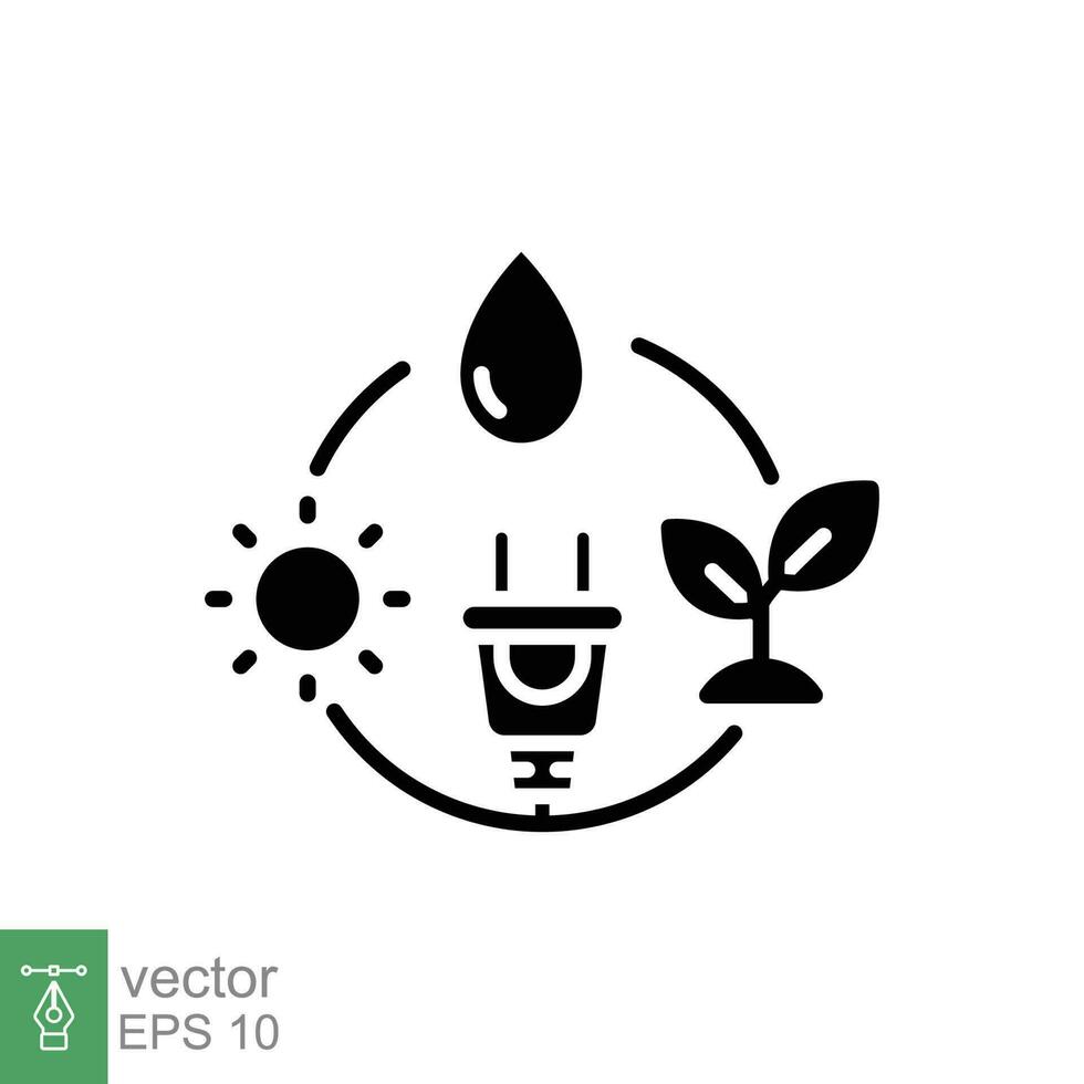 renovable energía icono. sencillo sólido estilo. alternativa, bio energía, agua gota, fuerza, eco concepto. negro silueta, glifo símbolo. vector símbolo ilustración aislado en blanco antecedentes. eps 10