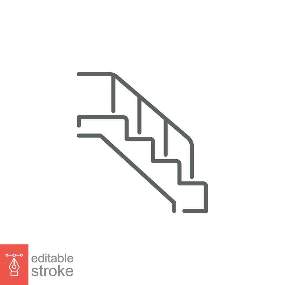 Stairs icon. Simple outline style. Stair, staircase, floor, ladder, stairway, step, safety concept. Thin line symbol. Vector illustration isolated on white background. Editable stroke EPS 10.