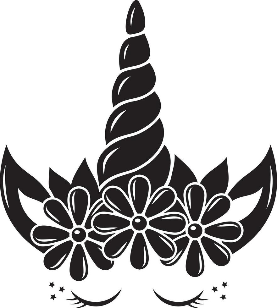 Fabulous unicorn pony decorated with black contour coloring, vector isolated illustration in doodle style, stencil