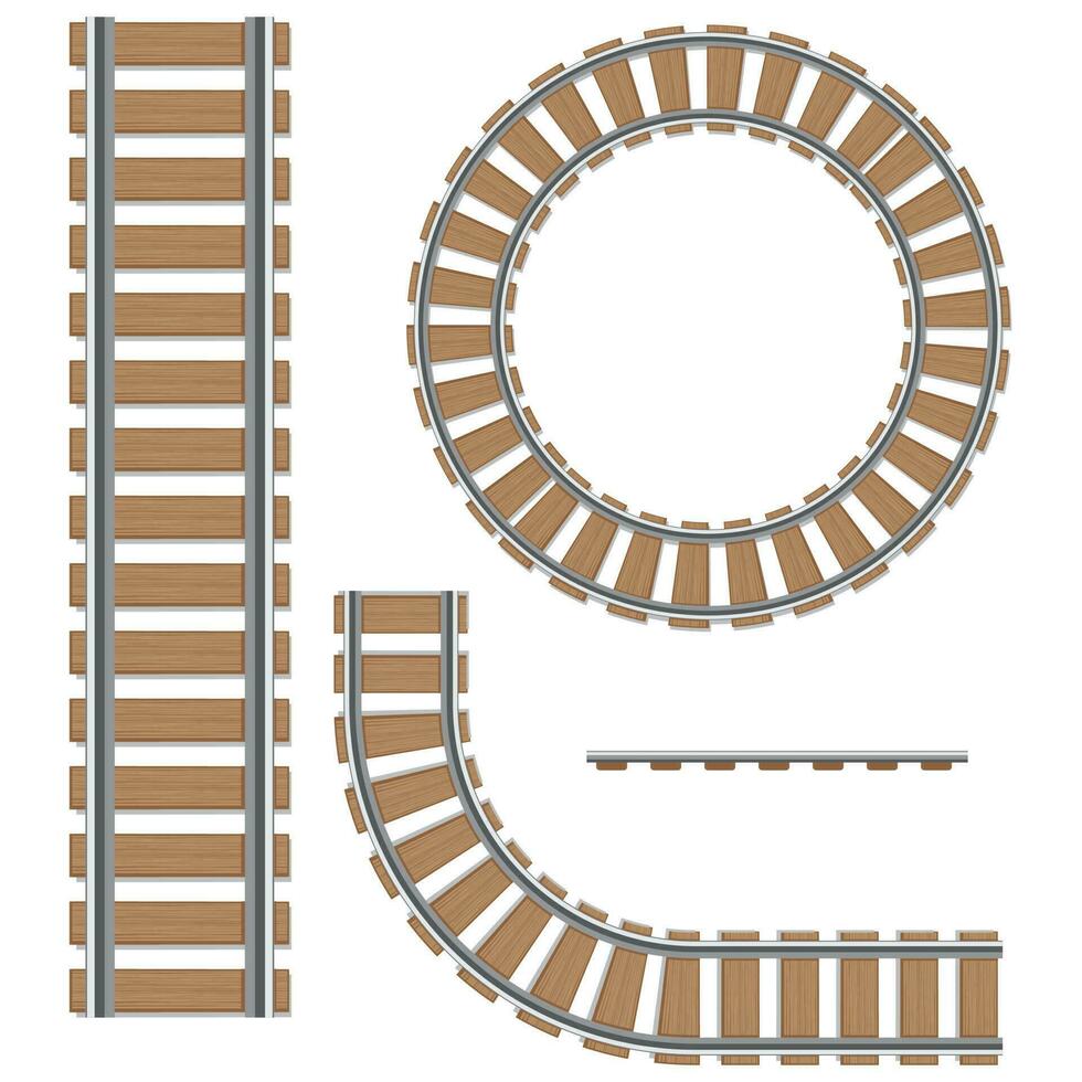 A set of railway tracks. Isolated vector elements of a railway, rails of railway routes