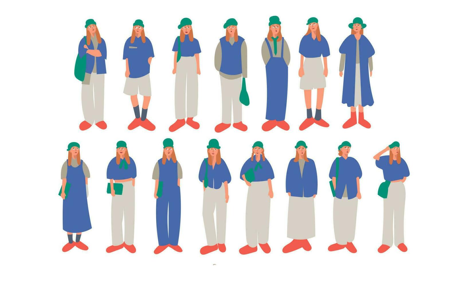 conjunto de personas en diferente posa vector ilustración en plano estilo.