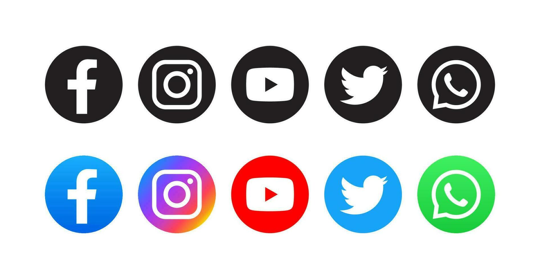 Set of popular social media icons in ound background vector