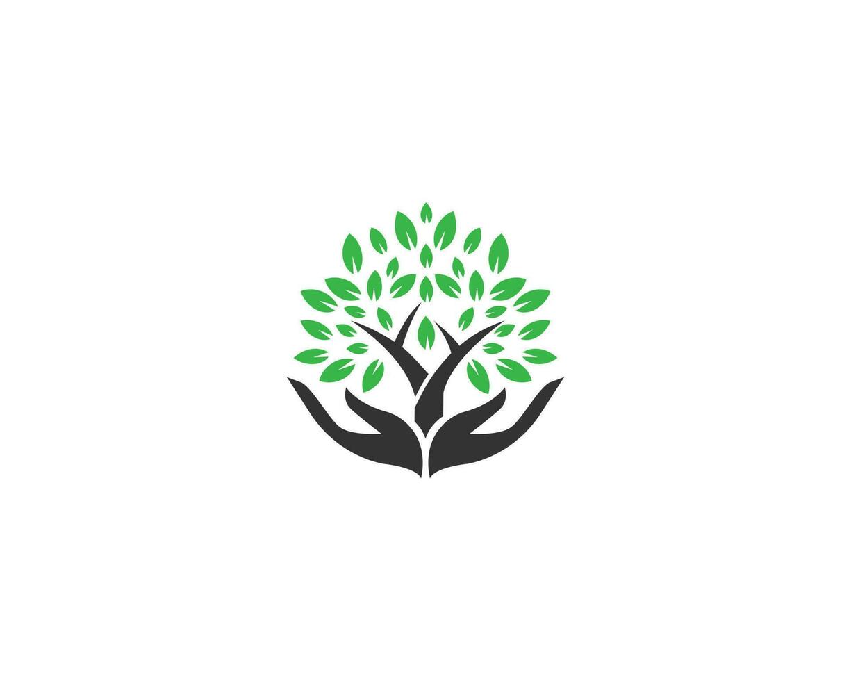 Hand Tree With Green Leaves Icon Logo Icon Design Vector Template illustration.