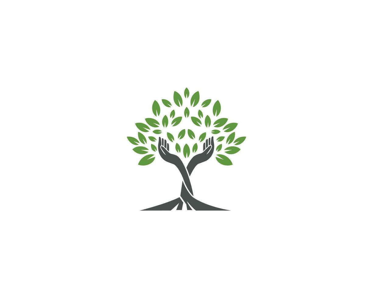 Human Hand Tree With Green Leaves Logo Design Symbol Vector illustration.