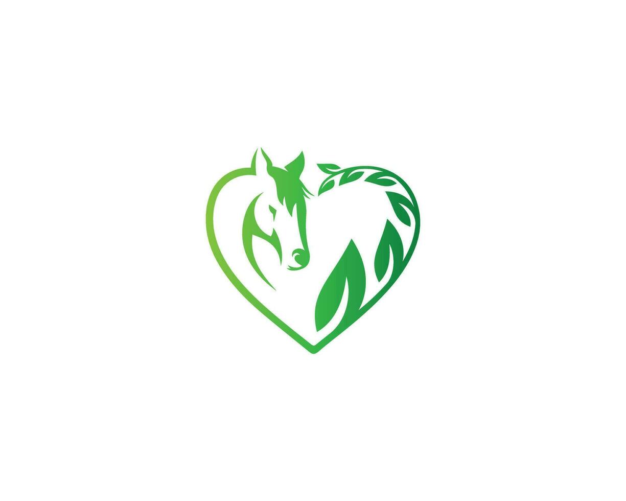 Green Leaf Horse Animals With Love Symbol Logo Icon Design Simple Style Vector Illustration.