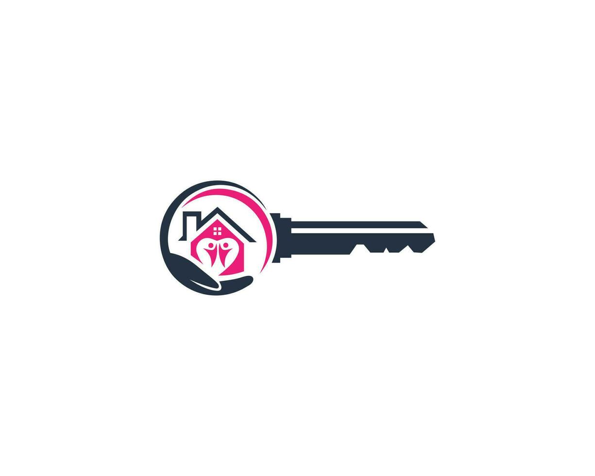 Human Safety Home And Key Group Logo Design With Love Symbol Vector Template.