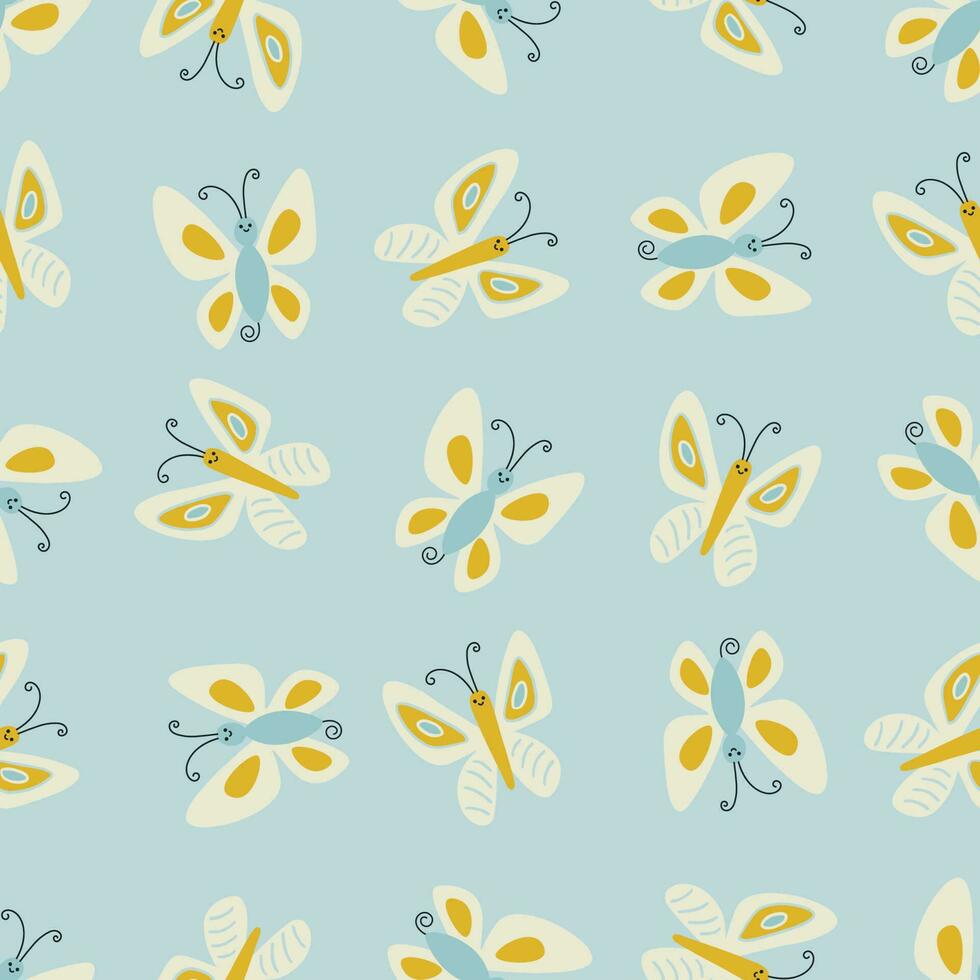 Kids Seamless pattern with cute butterflies. Vector illustration in simple doodle style