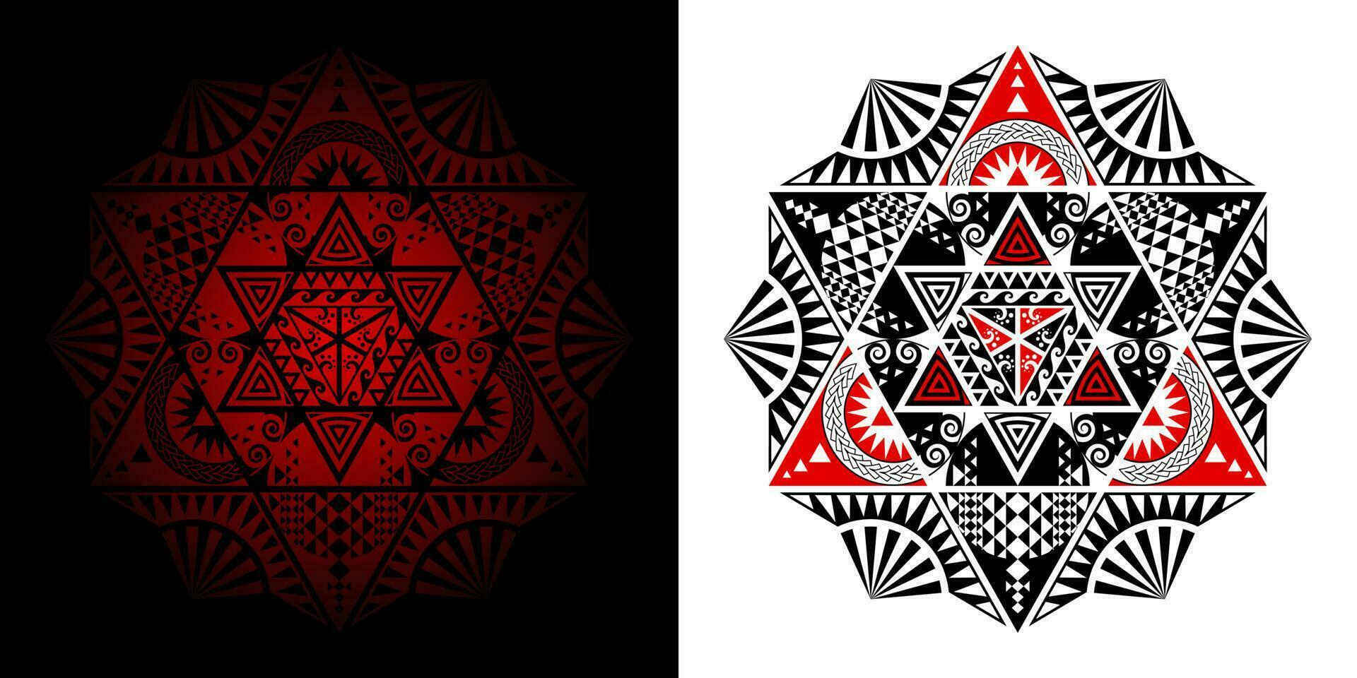 Geometric Thai pattern mixed art, polynesian art, mandala art. In the shape of hexagons, triangles and six-pointed stars. Left image is merge, Right image is isolated. Vector Illustration.