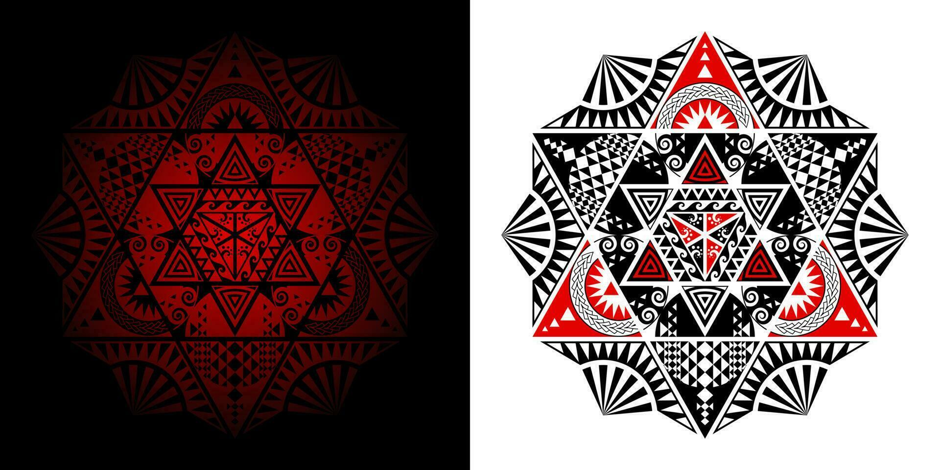 Geometric Thai pattern mixed art, polynesian art, mandala art. In the shape of hexagons, triangles and six-pointed stars. Left image is merge, Right image is isolated. Vector Illustration.