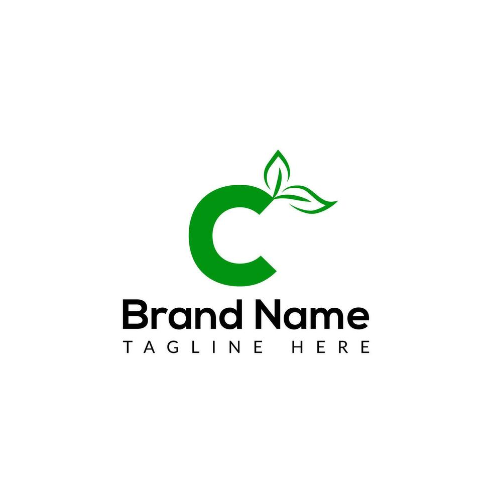 Eco Logo On Letter C Template. Eco On C Letter, Initial Eco, Leaf, Nature, Green Sign Concept vector