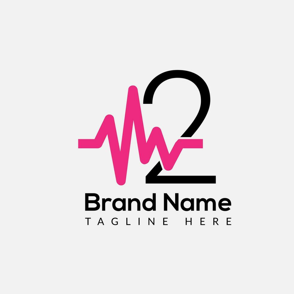 Medicine Logo On Letter 2 Template. Medical Icon On 2 Letter, Initial Heart Beats, Health Sign Concept vector