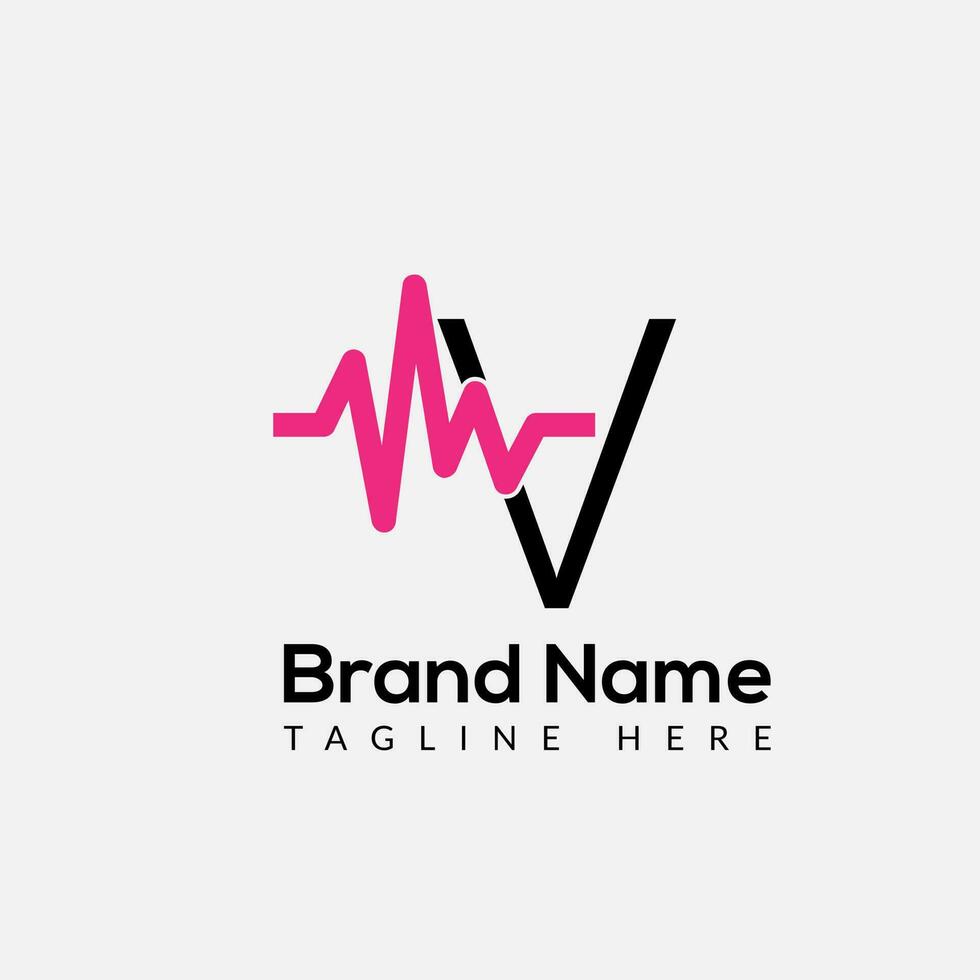 Medicine Logo On Letter V Template. Medical Icon On V Letter, Initial Heart Beats, Health Sign Concept vector