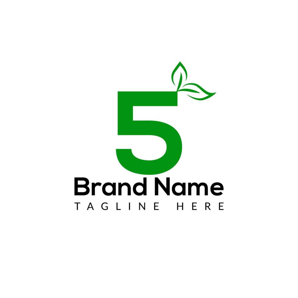 Eco Logo On Letter 5 Template. Eco On 5 Letter, Initial Eco, Leaf, Nature, Green Sign Concept vector