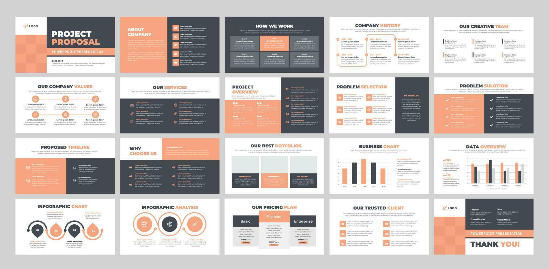 Project proposal presentation template design. 20 page slide presentation slide. vector