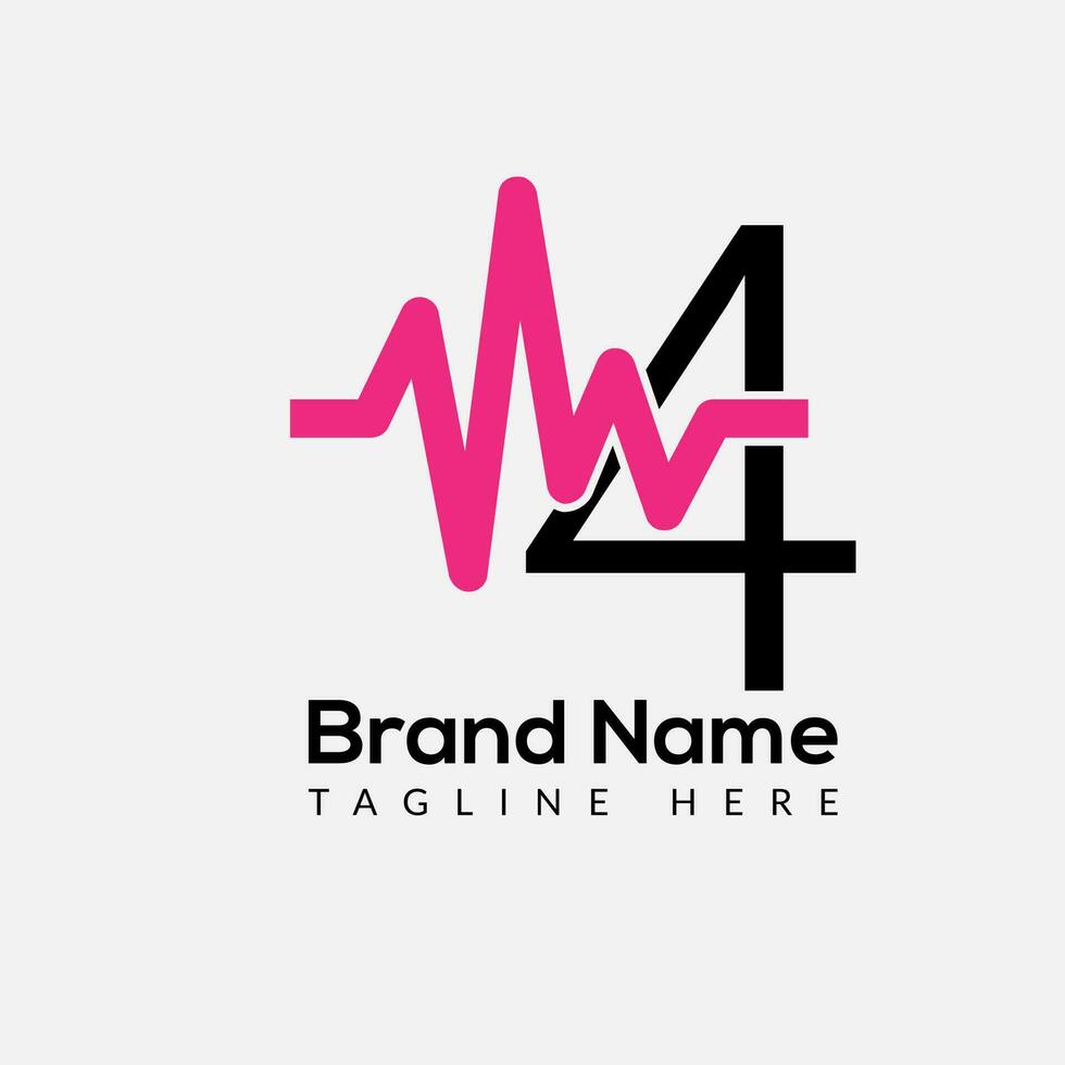 Medicine Logo On Letter 4 Template. Medical Icon On 4 Letter, Initial Heart Beats, Health Sign Concept vector