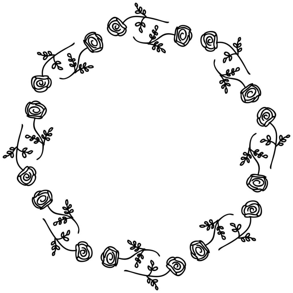 Monochrome roses wreath frame isolated on white background. Perfect for party invitations, greeting cards and print. vector
