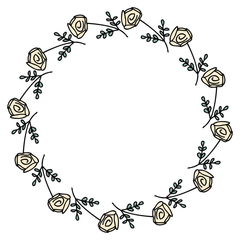 White roses wreath frame isolated on white background. Perfect for party invitations, greeting cards and print. vector
