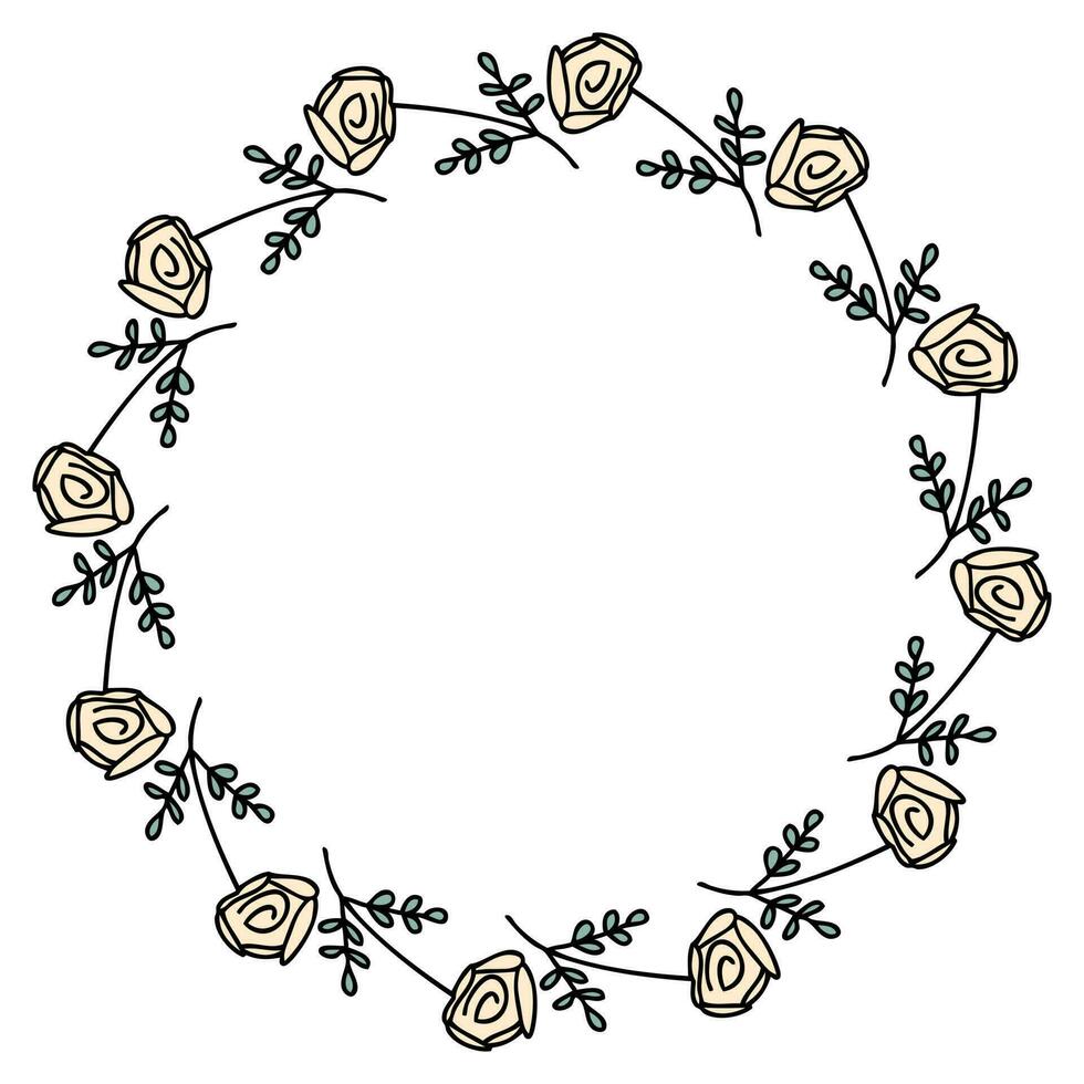 White roses wreath frame isolated on white background. Perfect for party invitations, greeting cards and print. vector