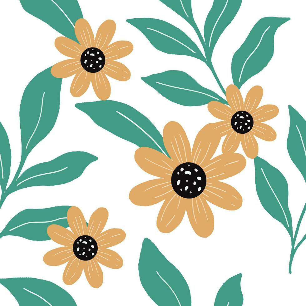 Seamless Orange Flower backgrounds. Hand drawn various shapes and Flower objects. Can be used for printing needs and other digital needs. Contemporary modern trendy vector illustrations.