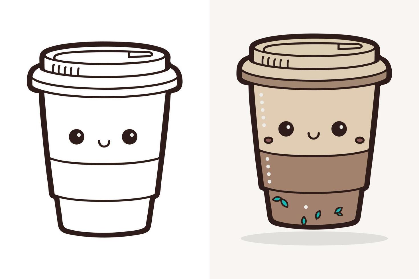 Coffee Cup Logo, Cute Coffee Cup Cartoon line art colorful Vector Illustration, Coffee cup icon design, Flat carton style, Food and drink icon