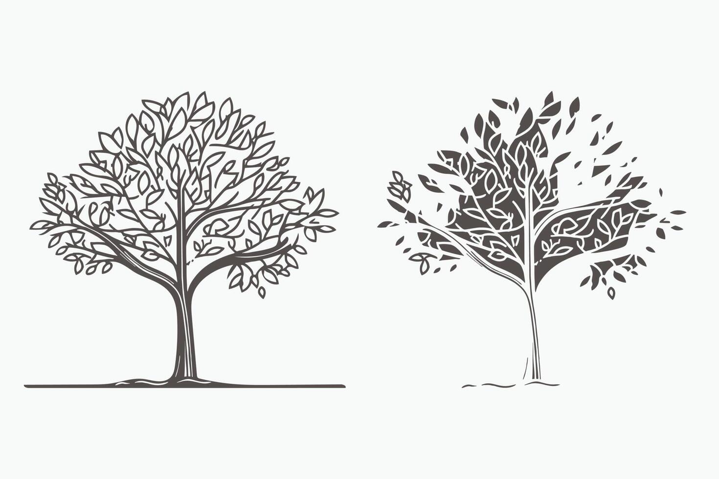 Tree line art vector, Tree silhouette vector, Black and white tree art, Treeline art coloring book, Tree vector isolated