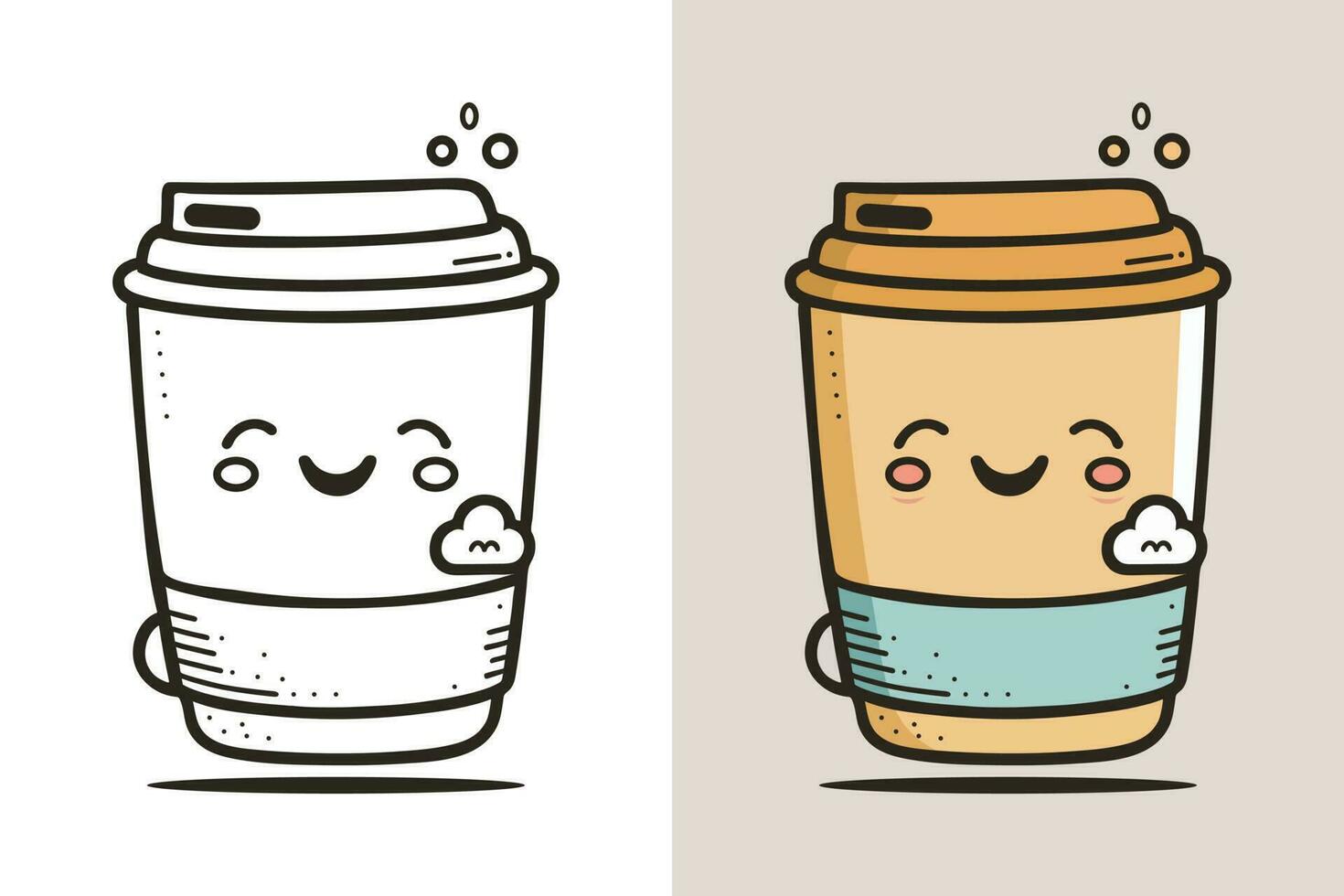 Coffee Cup Logo, Cute Coffee Cup Cartoon line art colorful Vector  Illustration, Coffee cup icon design, Flat carton style, and Food and drink  icon