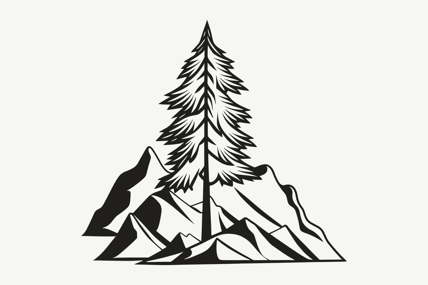 Mountain sketch, Outline Style black and white mountains and tree vector, Mountain tree icon illustration, mountain logo vector