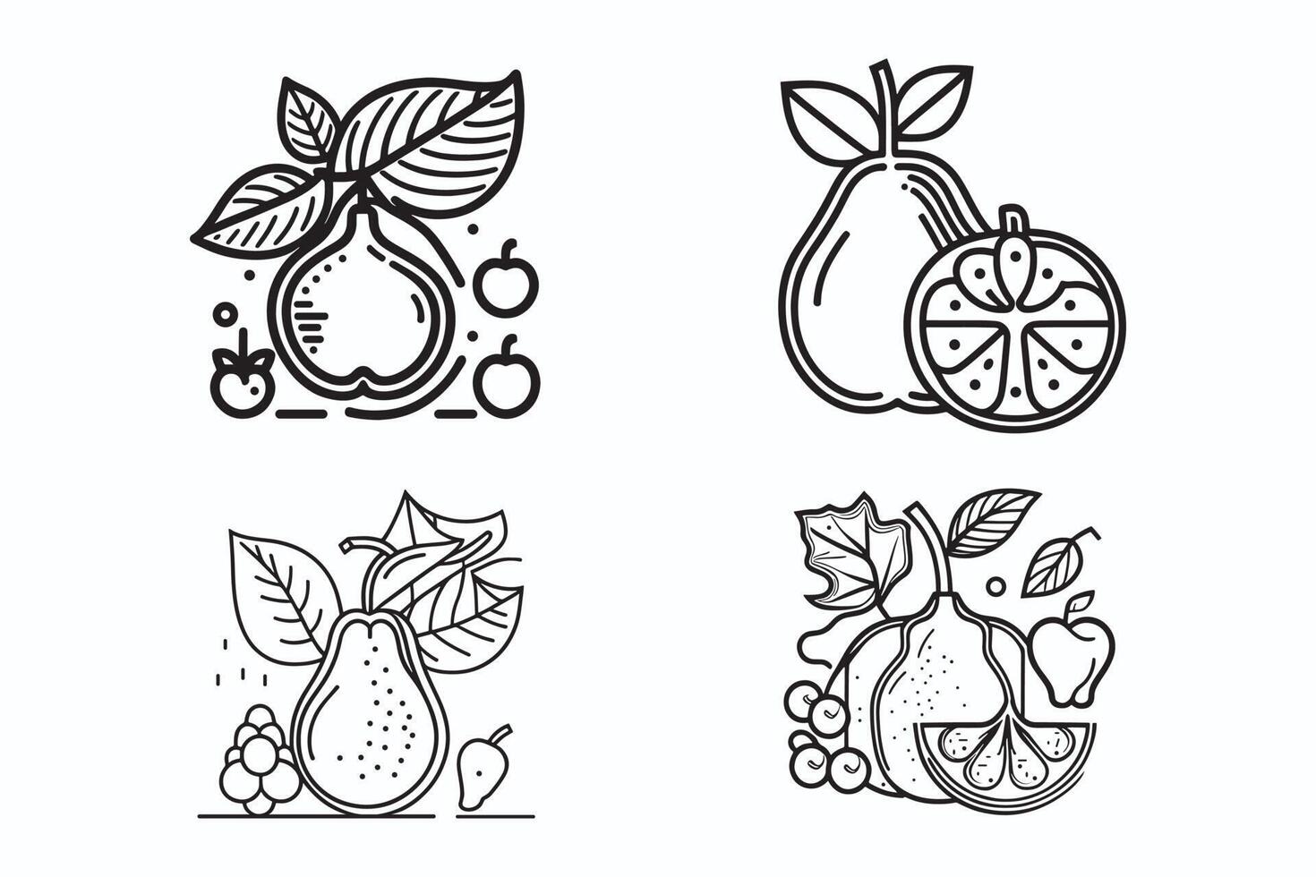 Fruit Icon set, cartoon fruits isolated on white background, Simple lineart outline elements collection, clean simple design vector