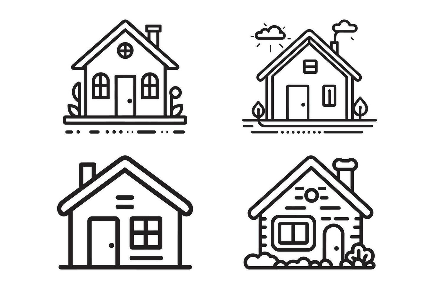 Home Icon set, Illustration of house icons, Black and white house icon, Outline Style, Home line art icons, clean simple design vector