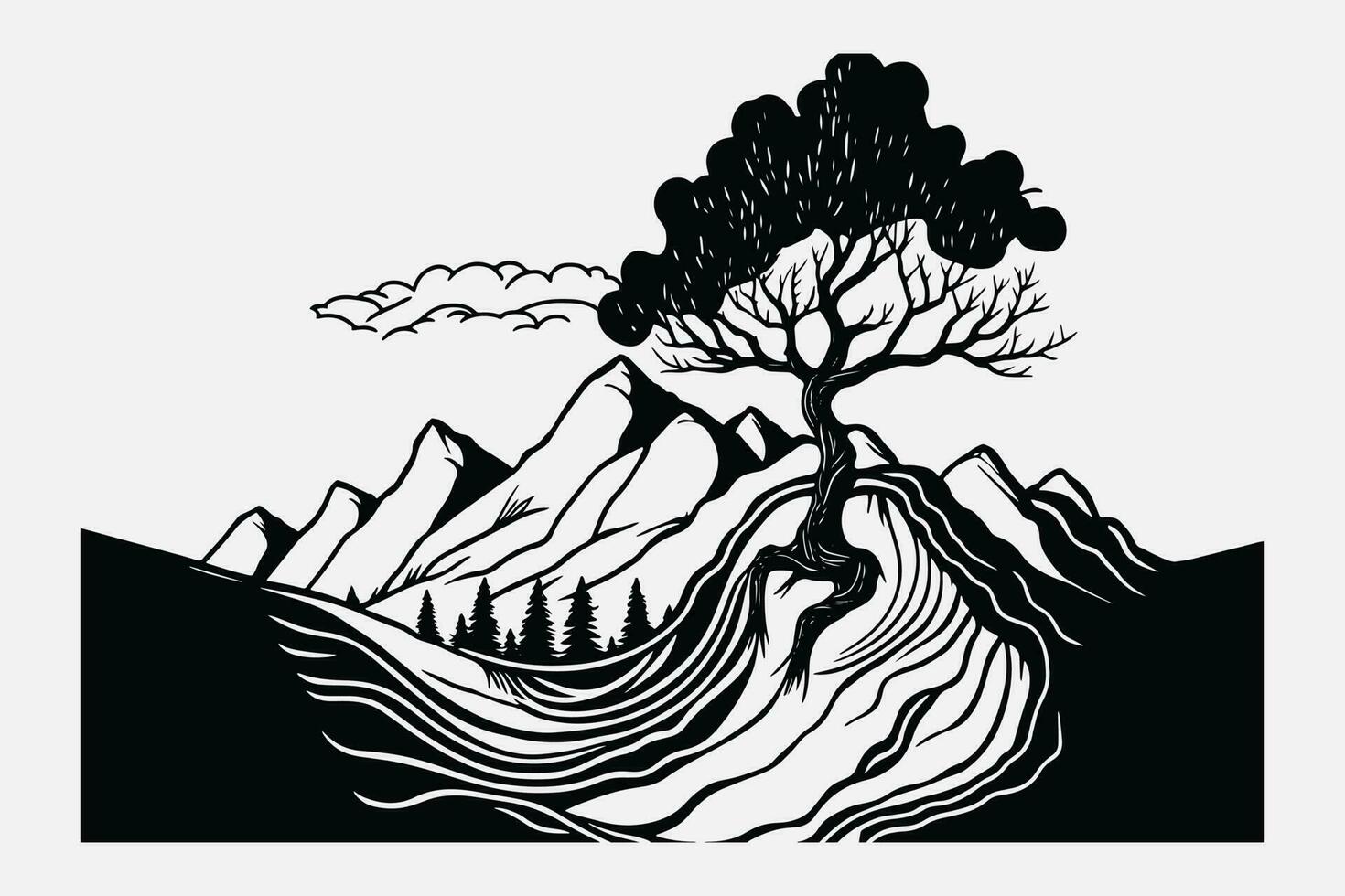 montaña vector, montaña silueta, clasificado montaña árbol vector, mano dibujado montaña vector, montaña icono ilustraciones vector