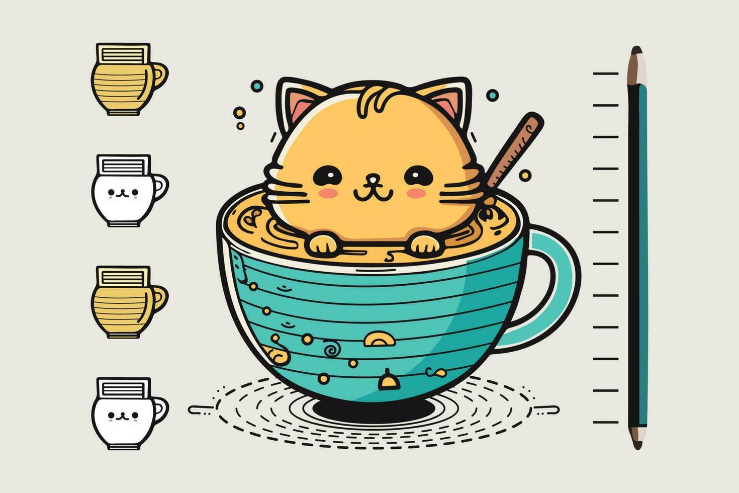 Coffee Cup Logo, Cute Coffee Cup Cartoon line art colorful Vector Illustration, Coffee cup icon design, Flat carton style, Food and drink icon