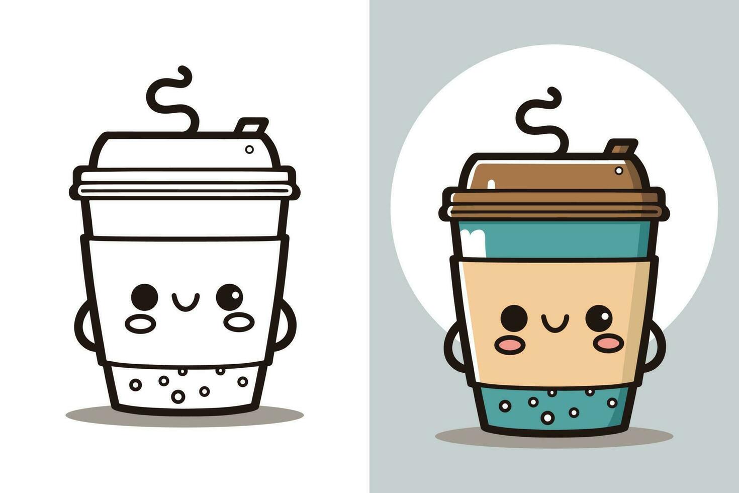 Coffee Cup Logo, Cute Coffee Cup Cartoon line art colorful Vector  Illustration, Coffee cup icon design, Flat carton style, and Food and drink  icon