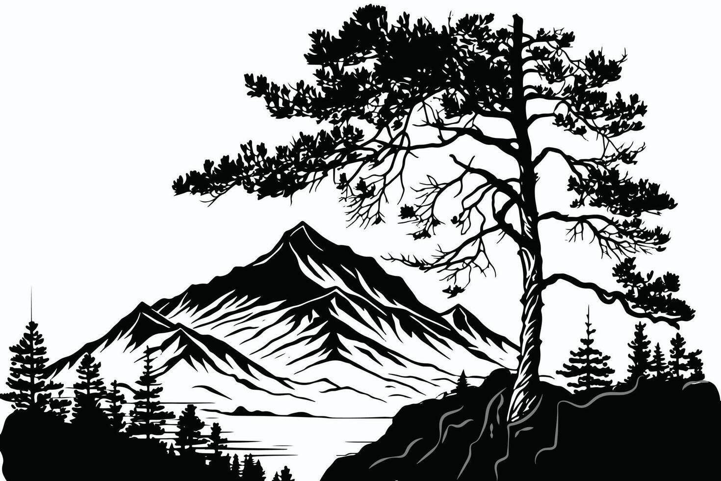 Mountain vector, Mountain silhouette, assorted mountain tree vector, Hand drawn mountain vector, mountain icon illustrations vector
