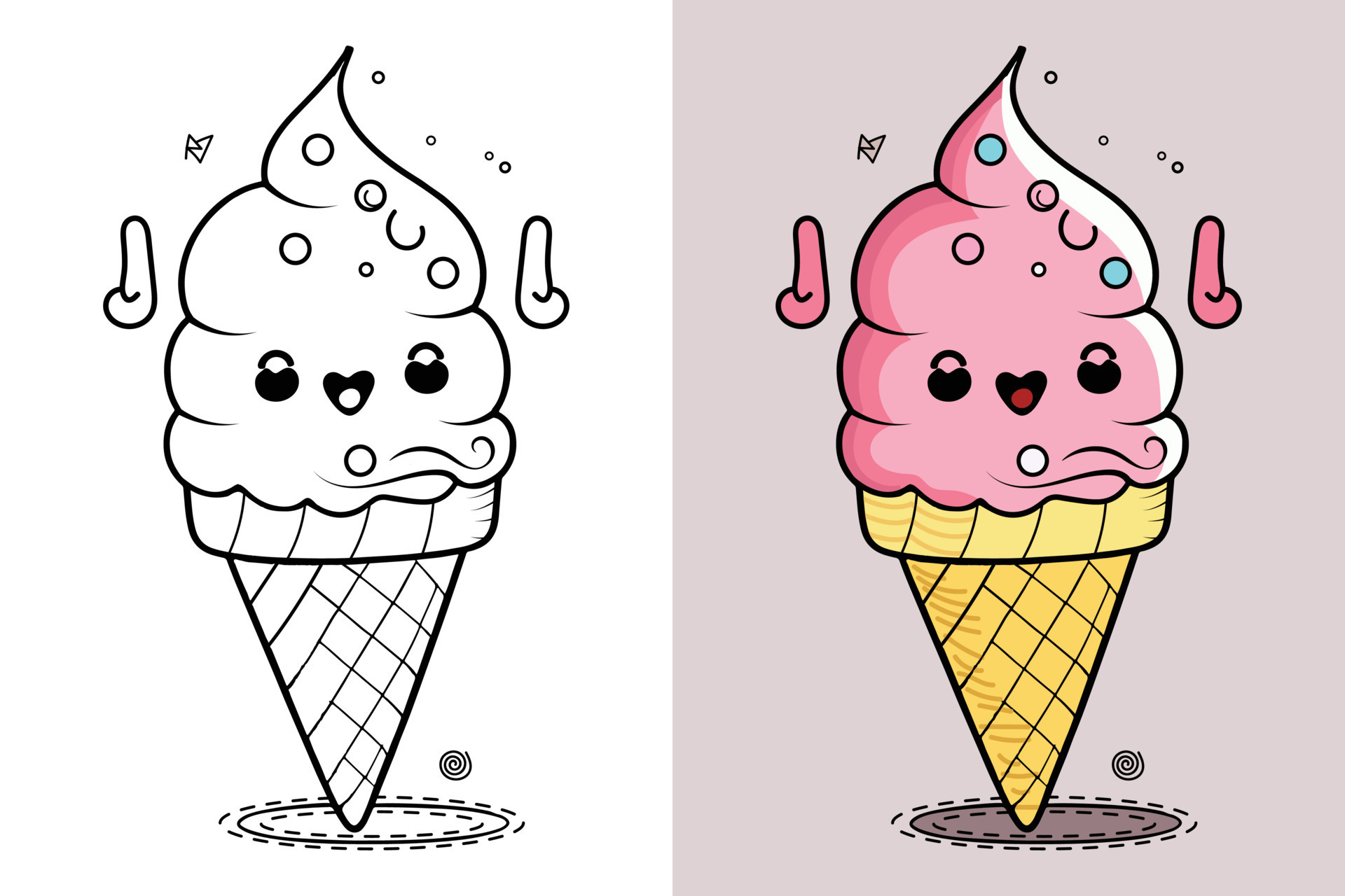 Cute Ice Cream Cartoon line art vector Icon illustration, Food ...