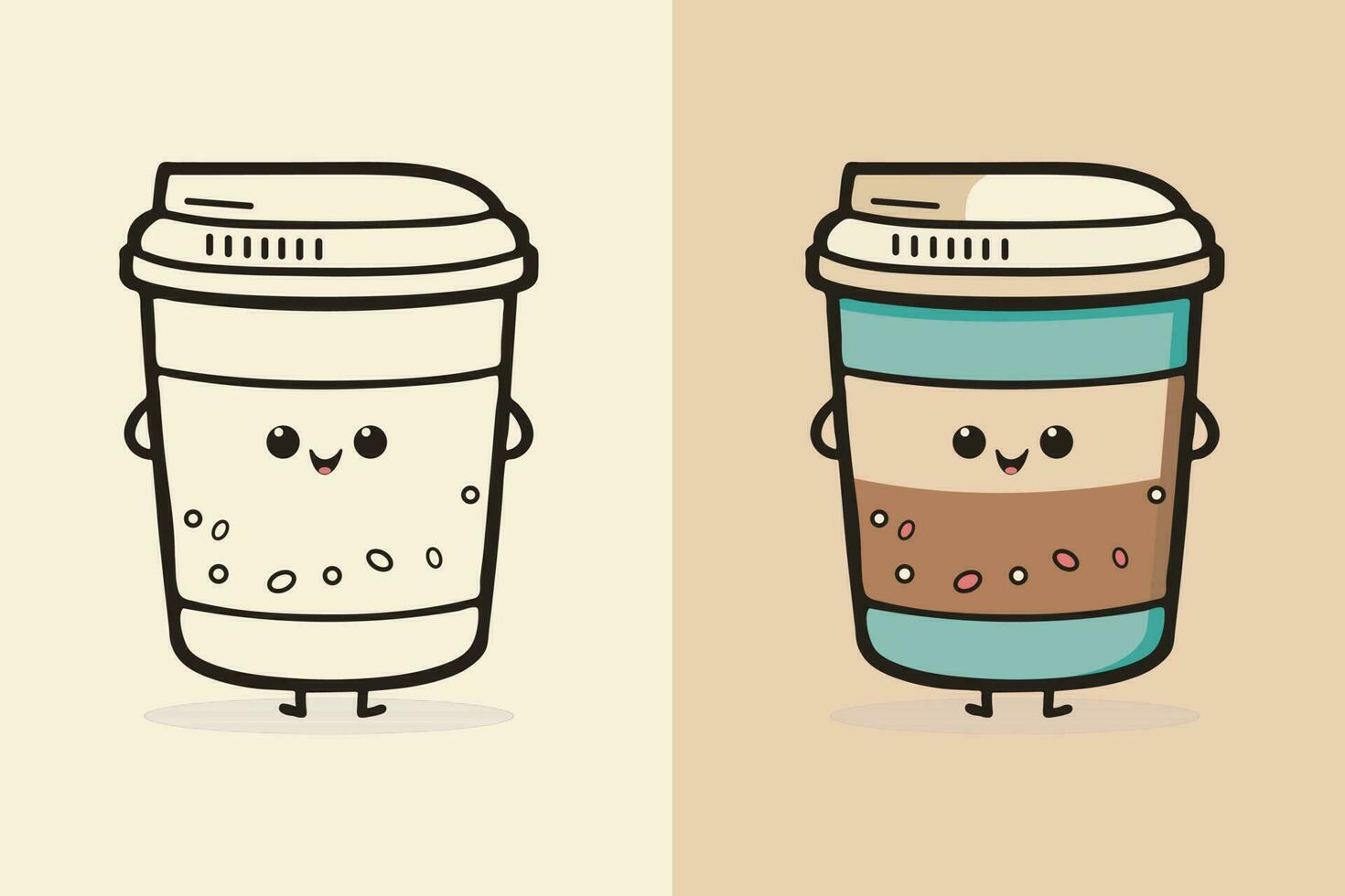 Coffee Cup Logo, Cute Coffee Cup Cartoon line art colorful Vector  Illustration, Coffee cup icon design, Flat carton style, and Food and drink  icon