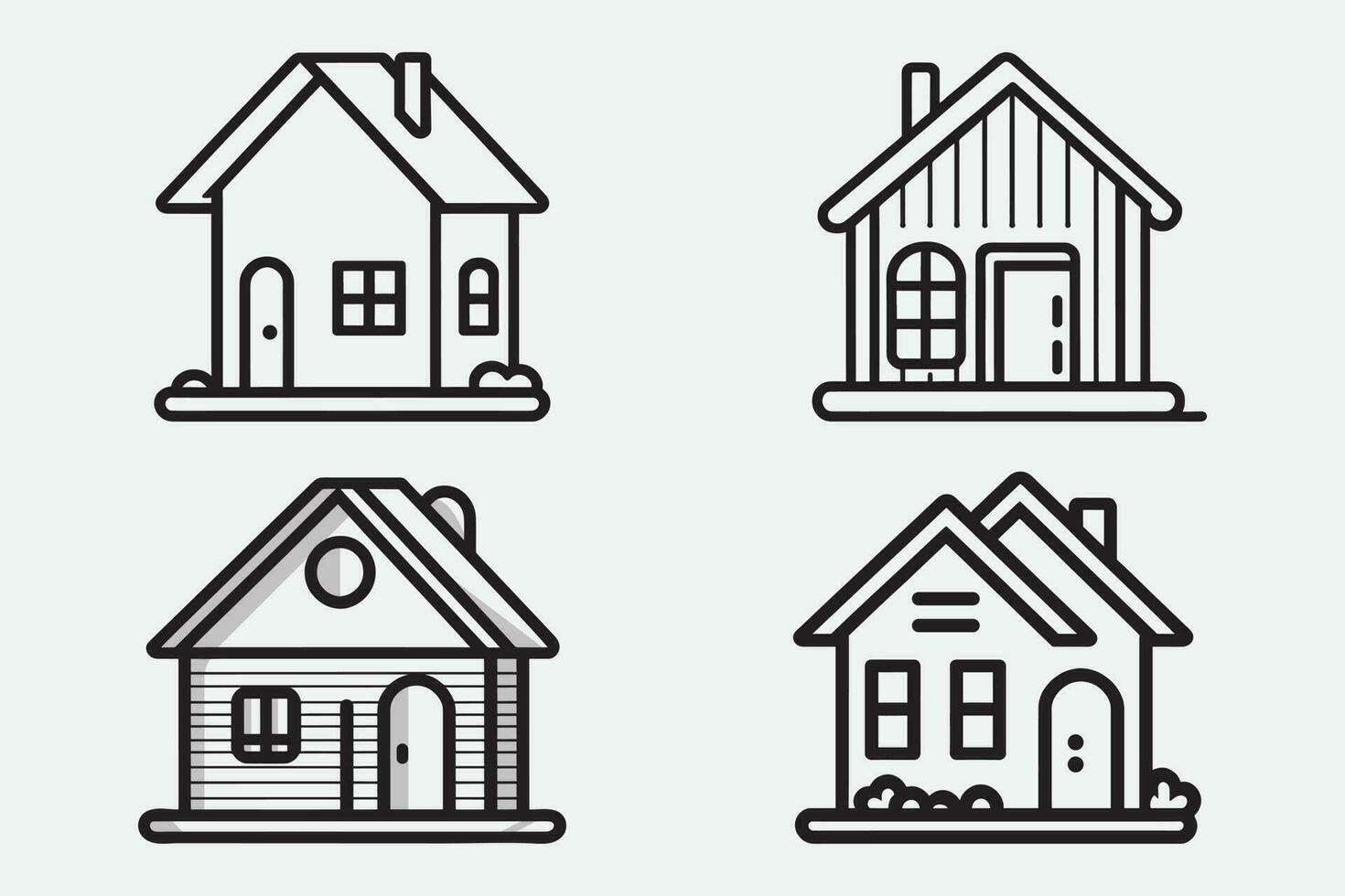 Home Icon set, Illustration of house icons, Black and white house icon, Outline Style, Home line art icons, clean simple design vector