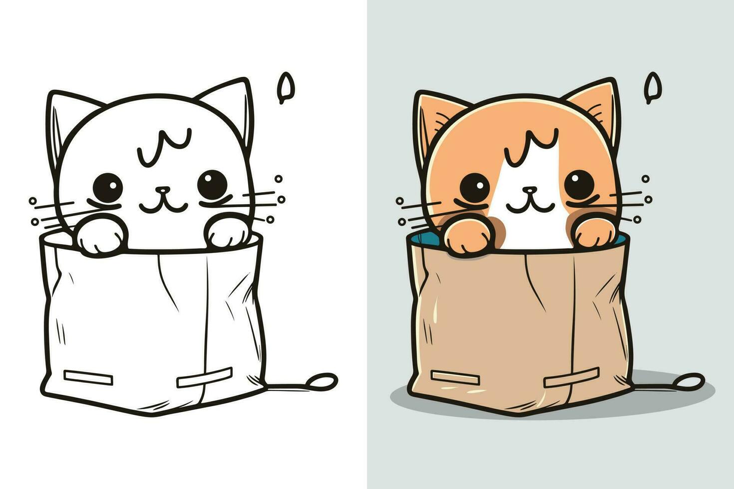 el personaje de un pequeño gato en un papel compras bolsa, linda gato, gato dibujos animados, gato dibujo, gato mascota vector