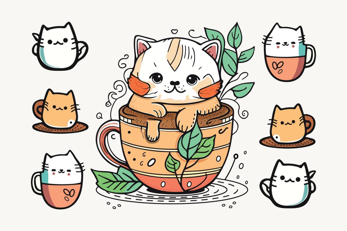 café taza logo, linda café taza dibujos animados línea Arte vistoso vector ilustración, café taza icono diseño, plano caja de cartón estilo, comida y bebida icono