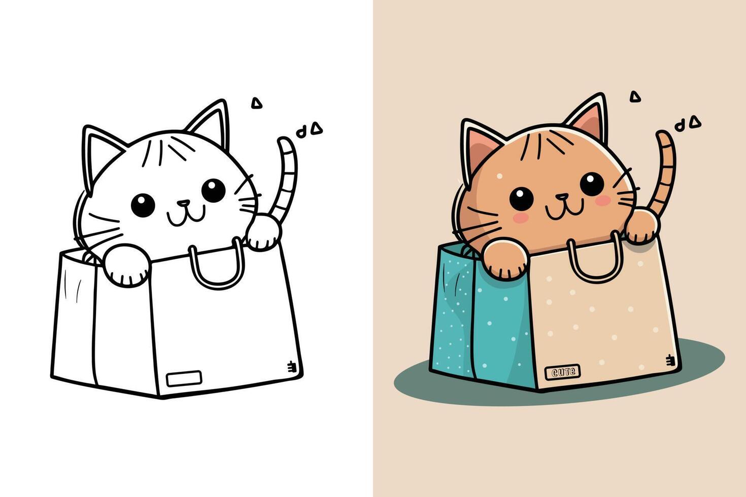 The character of a Little cat in a paper shopping bag, Cute cat, Cat cartoon, Cat drawing, Cat mascot vector