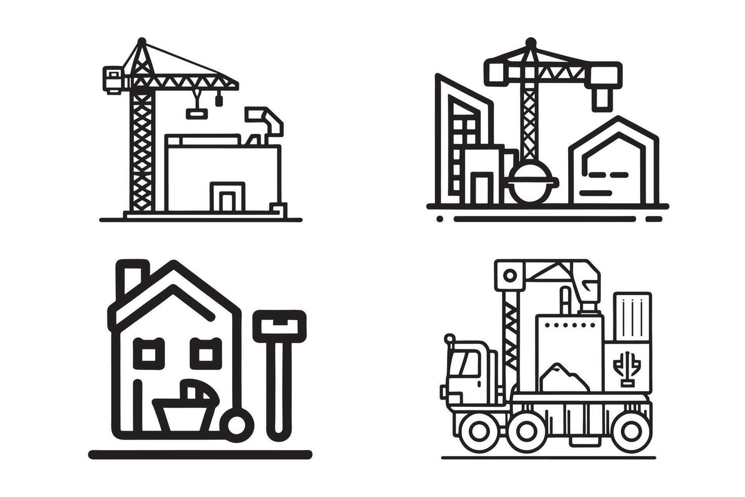 Construction Icon, flat line art, Outline style, vector for graphic and web design, clean simple design