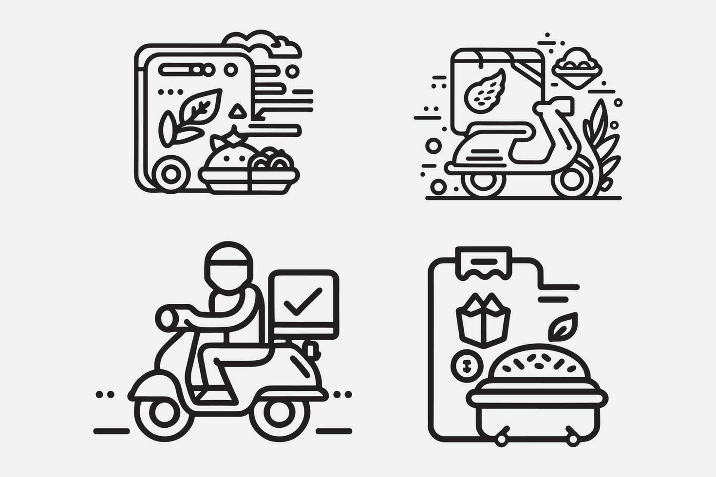 Food Delivery Icon set, line art Black And White food delivery service