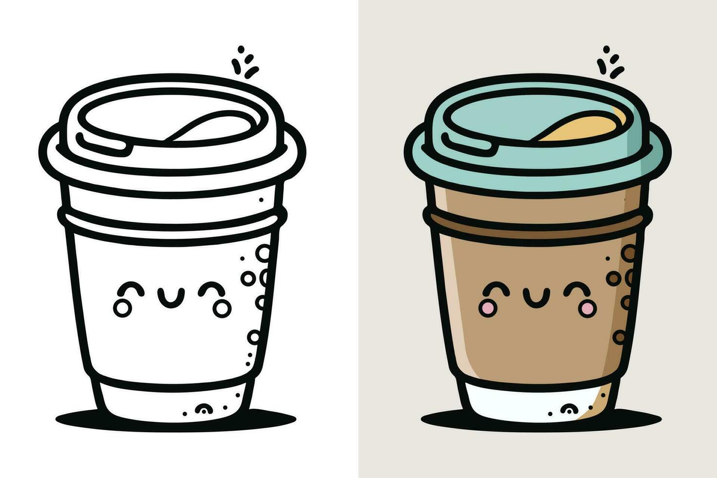 Coffee Cup Logo, Cute Coffee Cup Cartoon line art colorful Vector