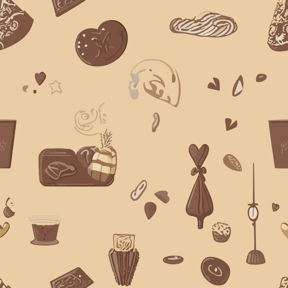 Pattern World Chocolate Day in style with some trendy designs, Our collection of different hand-drawn shapes and textures are perfect for promotional materials, t-shirts, bed sheets, and legging vector